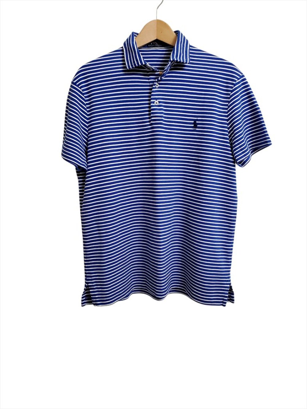 POLO Ralph Lauren Mens Polo Shirt L Striped Blue White Short Sleeve Cotton